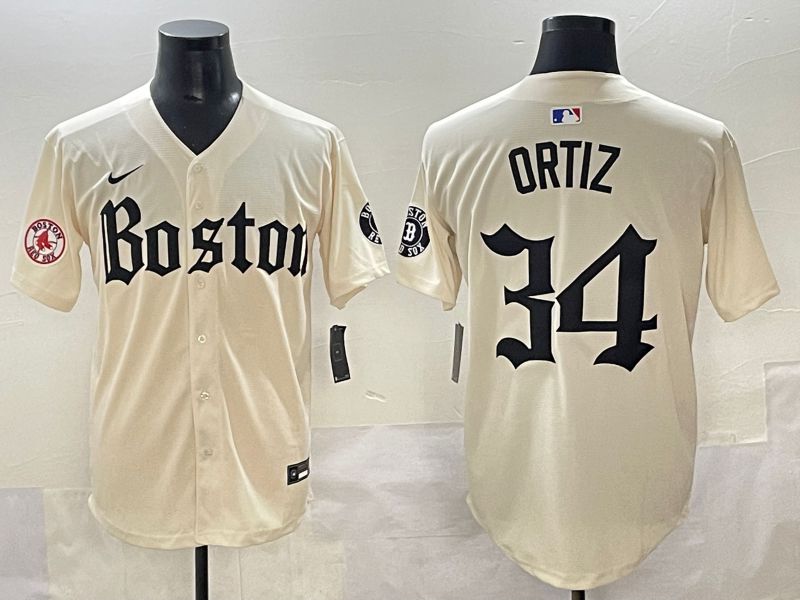 Men 2025 Boston Red Sox #34 Ortiz Cream Five generations Joint Name Nike MLB Jersey style 16->boston red sox->MLB Jersey